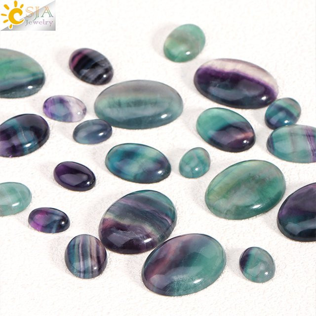 CSJA Jewelry Fluorit Perlen, Oval, Natürlicher Edelstein, Cabochon, 18x25mm, 30x40mm - Bild 1