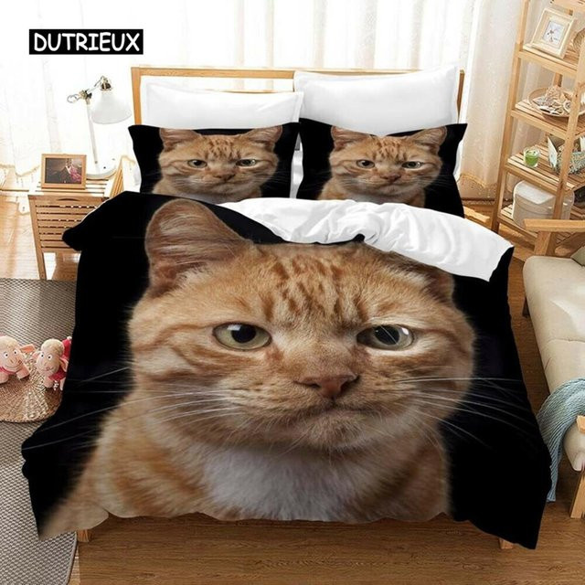 Bettwäsche-Set mit Katzenmotiv von Binchi Outdoor Product in Schwarz, bestehend aus Bettbezug und Kissenbezug aus Mikrofaser, B/H: 200 x 230 cm - Bild 1
