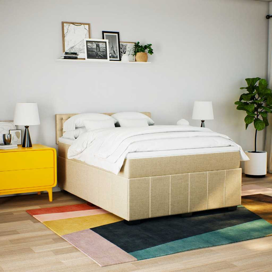 vidaXL Boxspringbett mit Matratze in Beige, Hybrid-Konstruktion mit Taschenfederkern, USB-Ladeport und Unterbettbeleuchtung, B/T: 140 x 190 cm - Bild 3