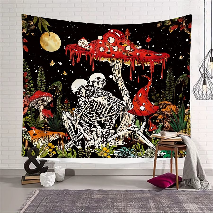 VIKAMA Wandteppich mit romantischem Schädel-Paar in Multicolor als Wanddekoration für Wohnzimmer und Schlafzimmer - Bild 3