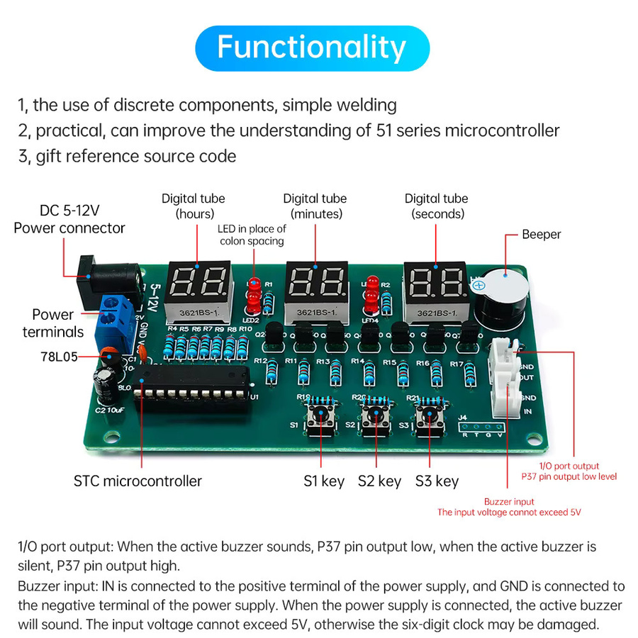 Aideepen DIY-Elektronik-Kit mit 6-stelligem roten Digitaldisplay und 51 Mikrocontroller für DC 5–12 V - Bild 3