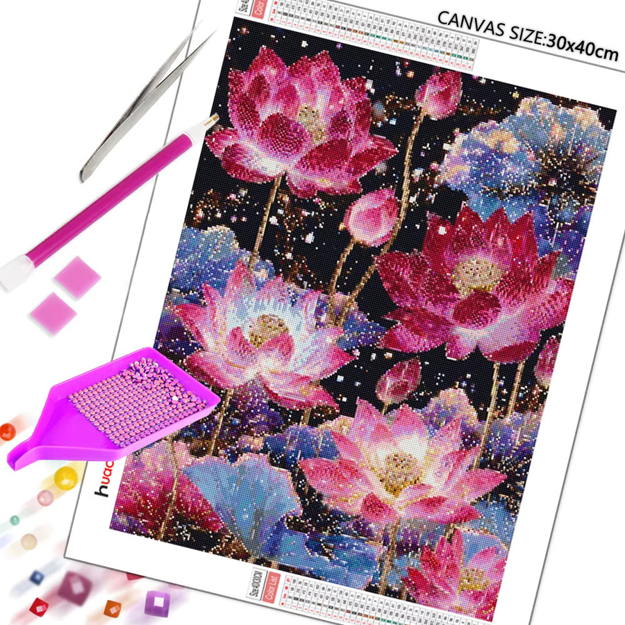 Huacan Diamant-Malerei Set Lotus Blumen Dekorative Diamant-Stickerei in Multicolour B/H: 30 x 20 cm - Bild 2