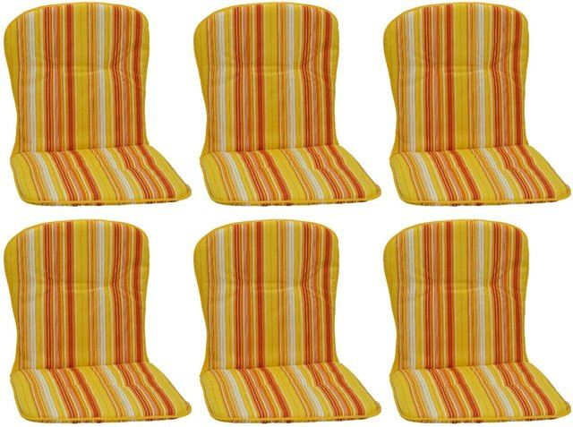 Beo Sitzauflage Niedriglehner Mono 6er-Set Gelb-Rot gestreift - Bild 1
