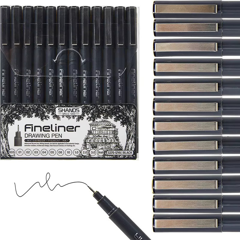 12er-Set Micron Pigment Liner Tintenmarker in Schwarz für Manga-Zeichnungen und Skizzen - Bild 2