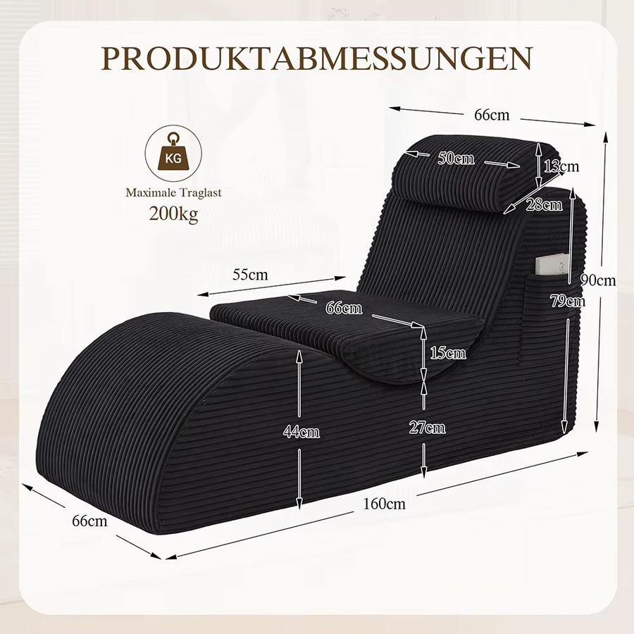 KOMHTOM Moderner Freizeit-Sessel aus Cord mit ergonomischem Design und hoch elastischem Kompressionsschaum in Beige oder Schwarz - Bild 2