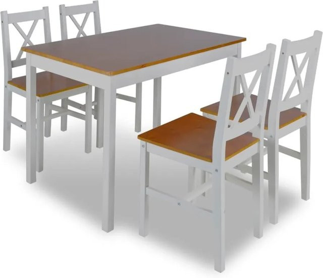 vidaXL 5-teiliges Esszimmer-Möbelset aus Kiefernholz in Braun und Weiß - Bild 1