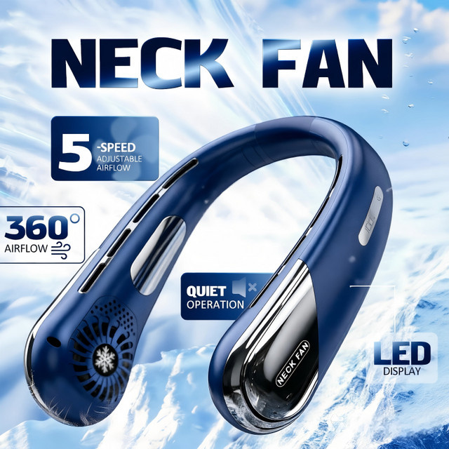 Lenovo Nackenventilator grau, tragbarer blattloser Mini-Kühlventilator mit USB-Wiederaufladung und leiser Funktion - Bild 1
