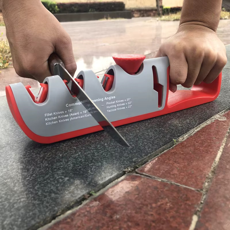 RSCHEF 4-in-1 Küchenmesser-Schleifer und Scheren-Schärfstein in Rot/Grau mit winkelverstellbarer Funktion - Bild 2