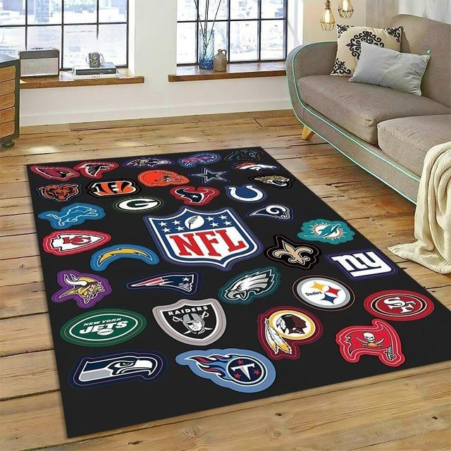 NFL All Team Helme Kollektion Teppich von LOLO IU, Dunkelblau und Schwarz, Rutschfeste Rechteckige Fußmatte für Sportfans, B/T: 70 x 100 cm - Bild 1