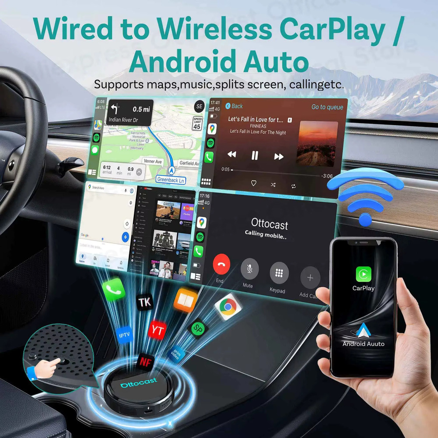 OTTOCAST P3 PRO AI Box Android TV Box mit HDMI-Ausgang für kabelloses CarPlay und Android Auto in Schwarz - Bild 3