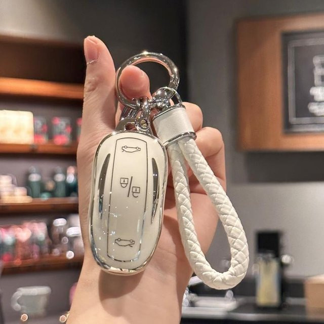 TPU Schlüsselanhängerhülle mit Lanyard für Tesla Model X Smartkey in Weiß - Bild 1