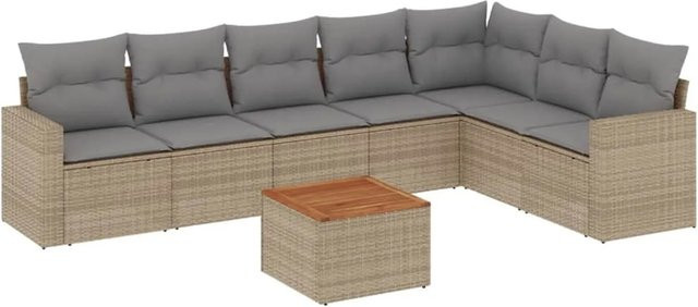 vidaXL 8-teilige Garten-Sofagarnitur in L-Form aus Poly-Rattan und pulverbeschichtetem Stahl mit Kissen in Beige-Grau - Bild 1