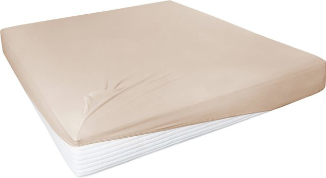 H.G. Hahn Spannbetttuch Feinjersey aus Baumwolle mit Elastan in Beige und Braun, B/T: 200 x 200 cm - Bild 1