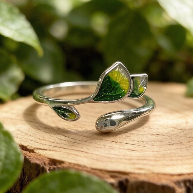 Huitan Damen-Ring, silberfarben, Blätterdesign - Bild 1