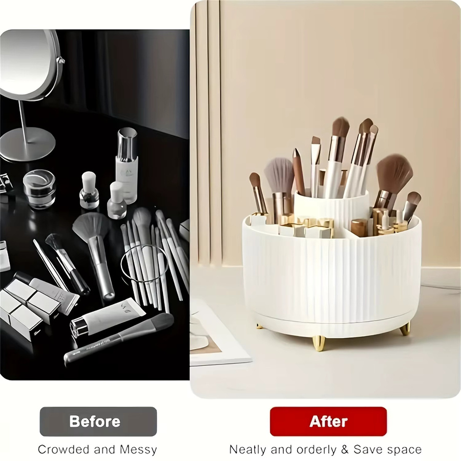 Untior Rotierender Make-up-Pinsel-Organizer mit 5 Fächern in Pink und Weiß - Bild 3