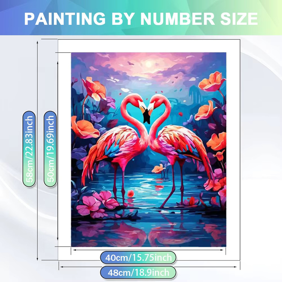 HUACAN Malen nach Zahlen Set Flamingo und Sonnenuntergang auf Leinwand, DIY Kunstset für Hobby und Heimdekoration, Mehrfarbig - Bild 2