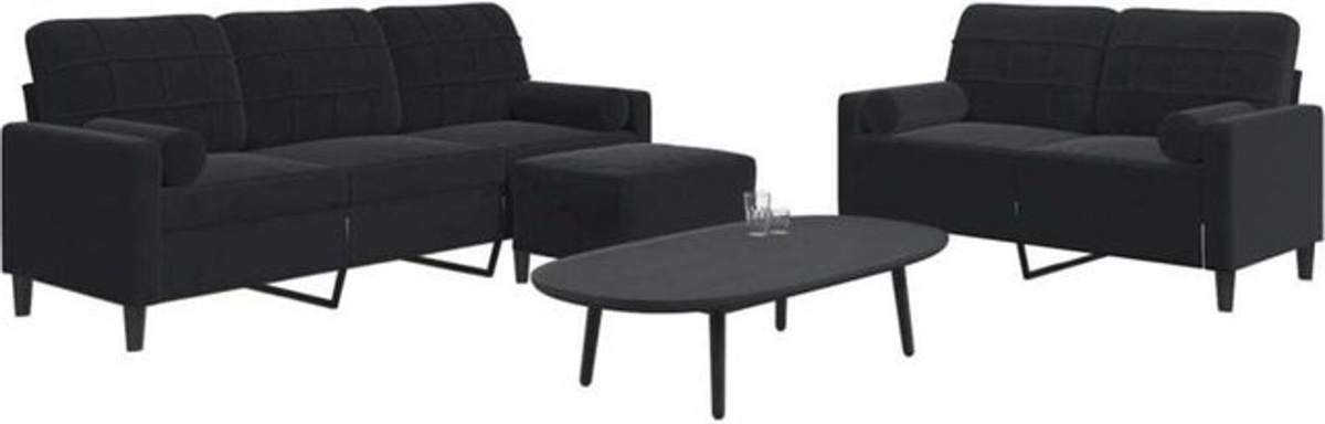 Vidaxl 3-tlg. Ecksofa Garnitur mit Kissen und Nackenrollen in Schwarz aus Samt und Metall im modernen Design - Bild 1