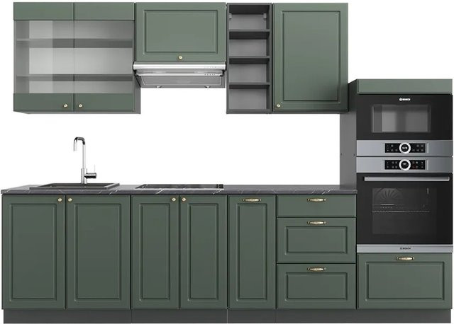 Vicco Fame-Line Küchenzeile im Landhausstil in Grün und Anthrazit, Breite: 280 cm - Bild 1