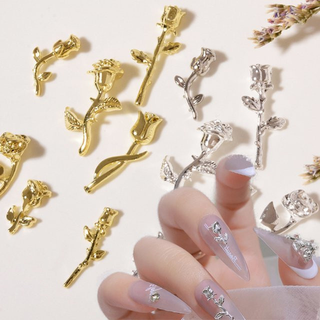 felaxuu Nail Art Charms 3D Rose, Metall, Gold Silber, 50 Stück - Bild 1