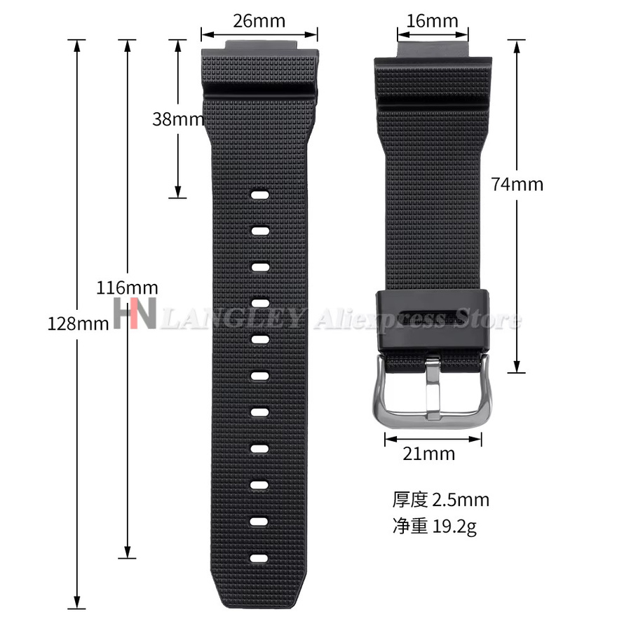 Uhrenarmband Silikon, 16 mm, Schwarz, Herren - Bild 3