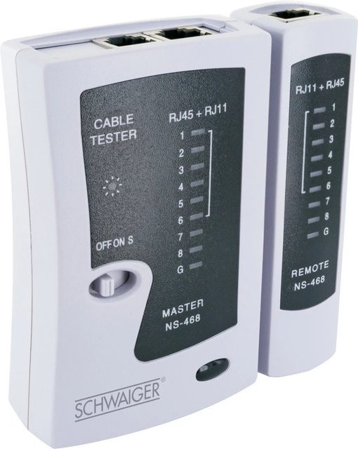 Schwaiger Netzwerkkabeltester für RJ45 und RJ11 in Schwarz und Weiß - Bild 2
