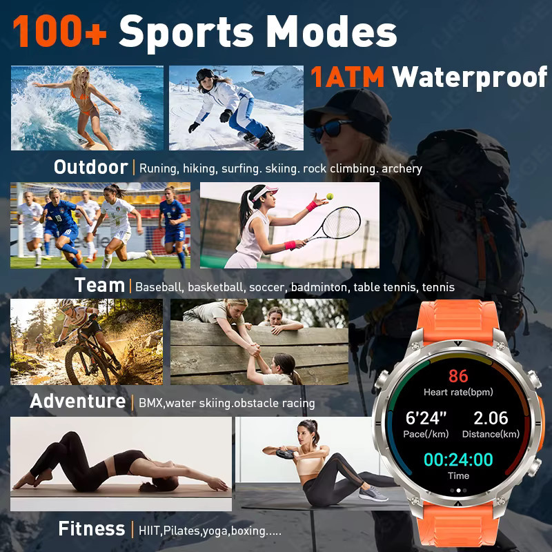 LIGE Smartwatch, GPS, Bluetooth, Silikon, Schwarz, Herren - Bild 3