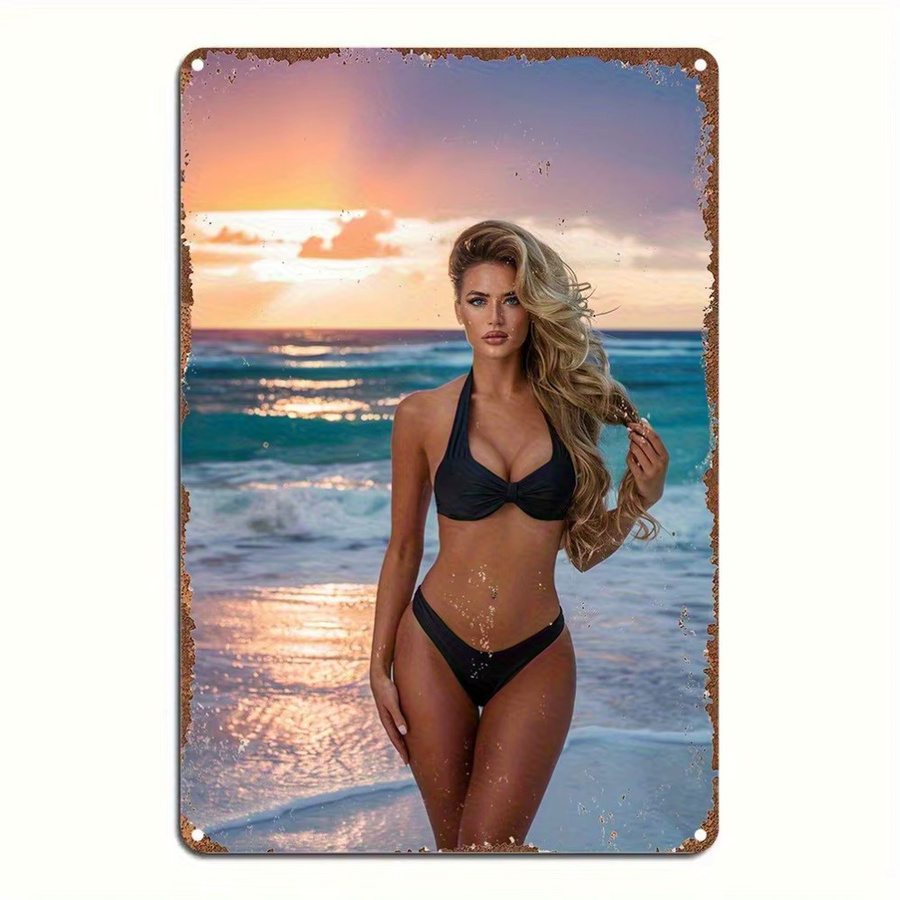HELLOYOUNG Küsten-Vintage-Wandkunst aus Metall in Multicolour, Strand-Sonnenuntergang Wanddekoration, B: 20,3 cm, H: 30,5 cm - Bild 2