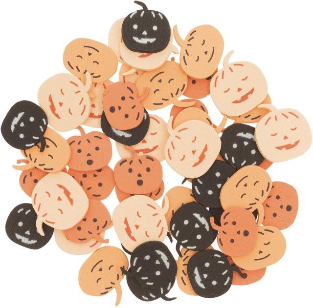 Rico Design Halloween Holzstreu Kürbis Mix in Orange und Schwarz, 48 Stück - Bild 1