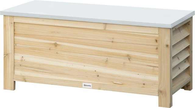Outsunny Gartentruhe aus Holz mit verzinktem Metalldeckel und Gasdruckfedern, Farbe: Braun, Volumen: 155 l, B/T/H: 110 x 50 x 50 cm - Bild 1
