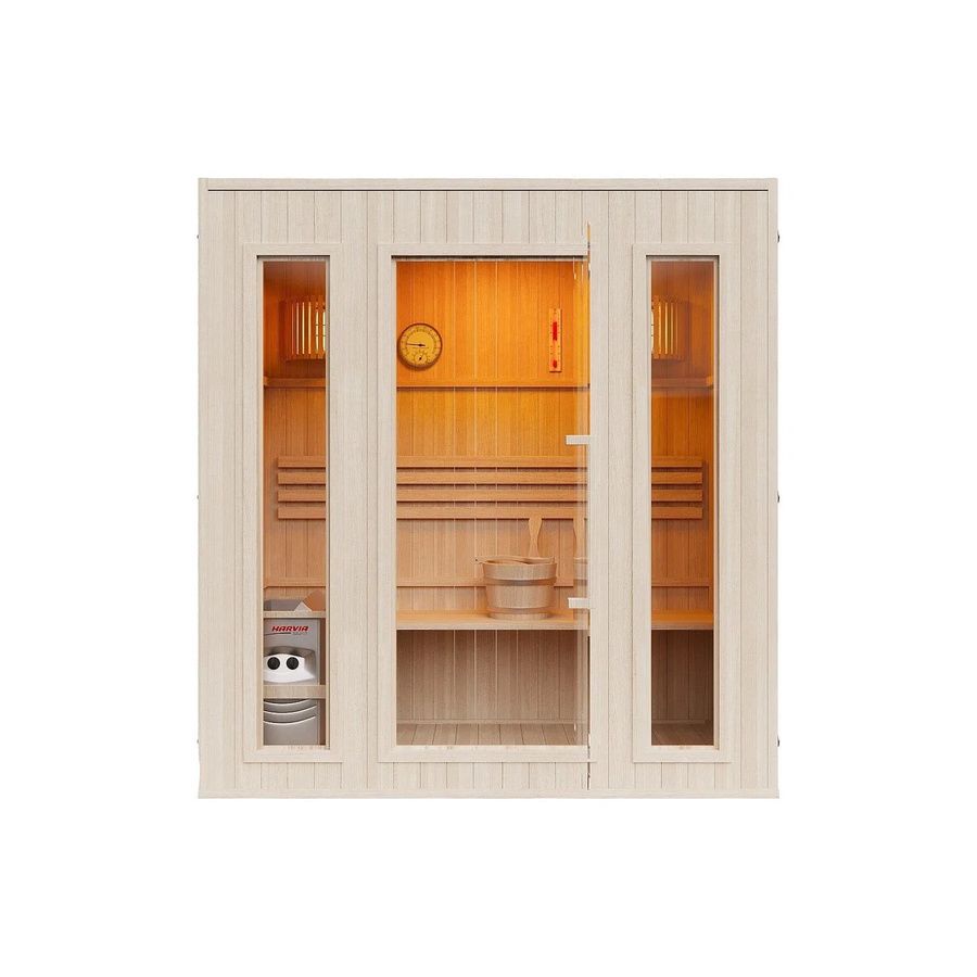 Vente-unique Finnische Sauna Ulvila aus kanadischem Kiefernholz, Naturfarben Hell/Beige, B/T/H: 180 x 120 x 190 cm - Bild 2