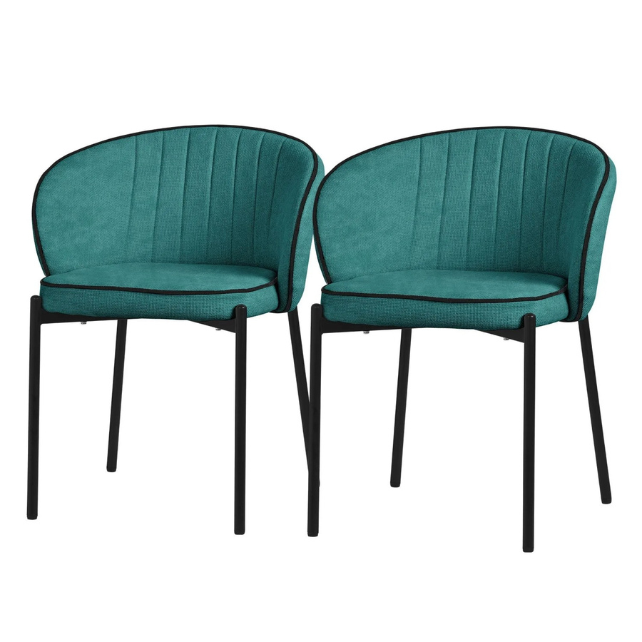 2er Set Esszimmerstühle ML-Design mit Armlehnen in Petrol aus Stoff und Metallbeinen - Bild 2