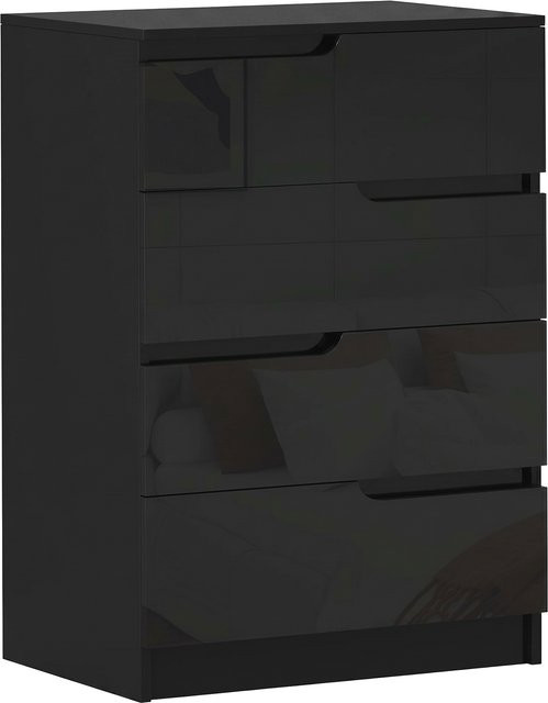 HOMCOM Kommode mit 4 Schubladen in Schwarz Hochglanz, moderne Kommode für Schlafzimmer, Wohnzimmer oder Flur, B/T/H: 60 x 40 x 85 cm - Bild 1