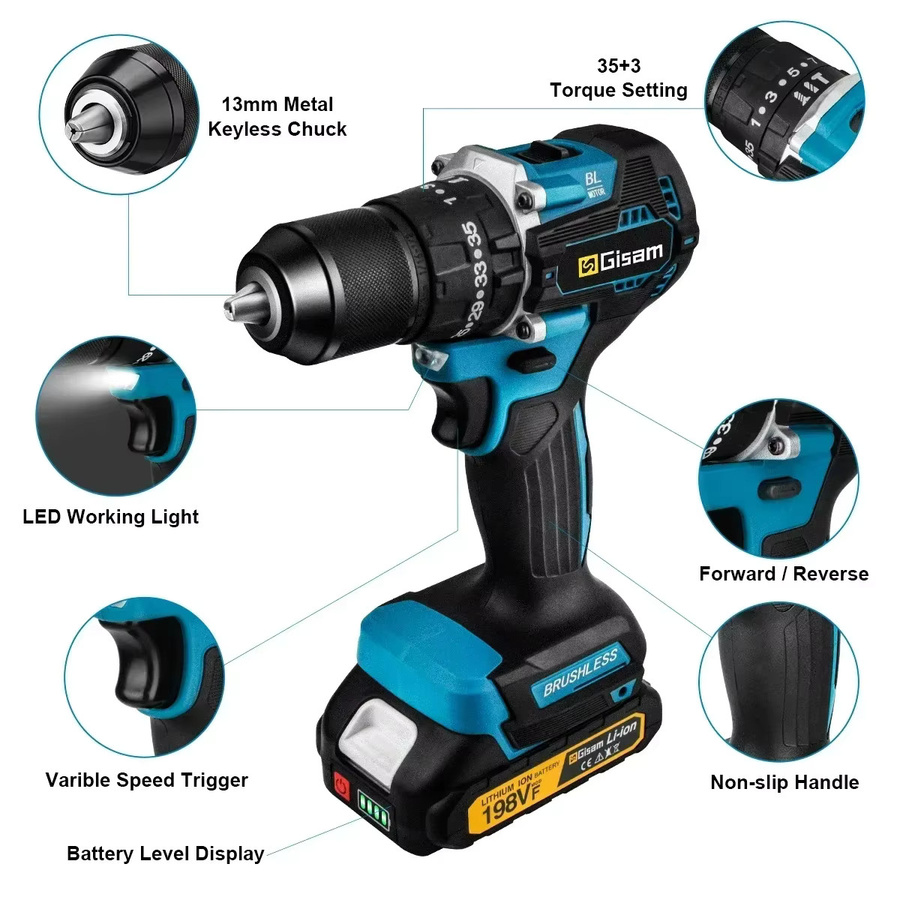 G nto Bürstenlose elektrische Schlagbohrmaschine mit 65 Nm Drehmoment und 38 Stufen, kompatibel mit Makita 18 V LXT Akku-Pins - Bild 2