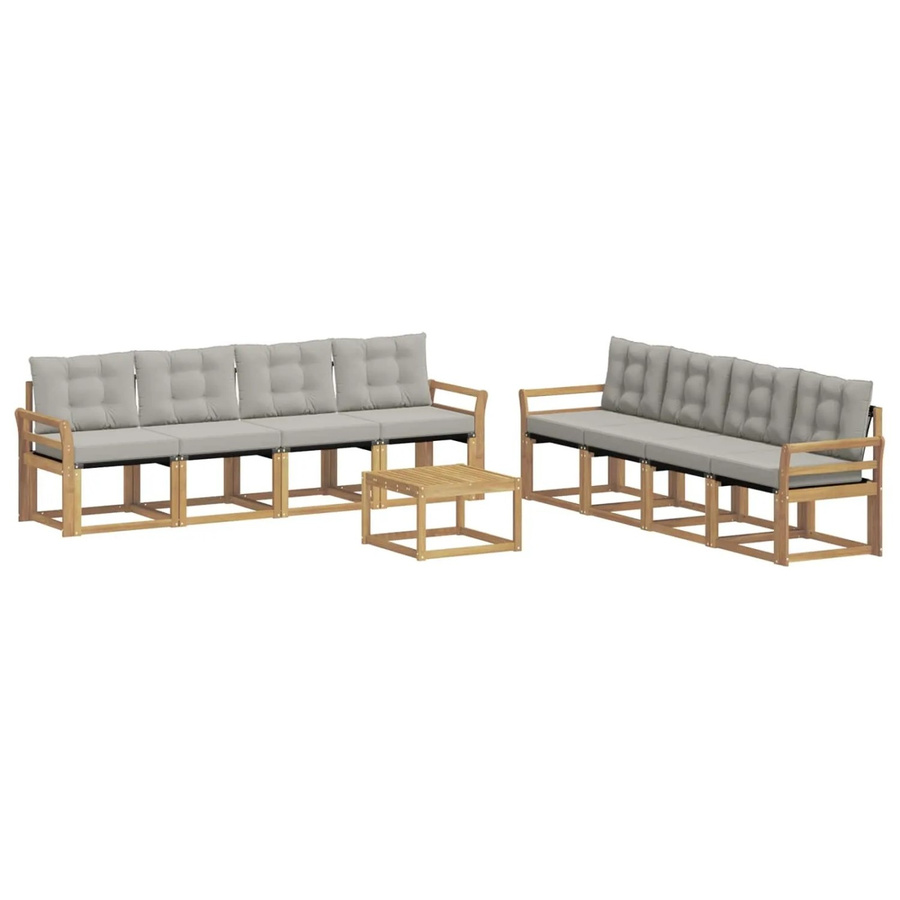 vidaXL Outdoor-Sofagarnitur 9-teilig aus Akazienholz und Textilene in Weiß-Hellgrau mit Kissen und Tisch - Bild 2