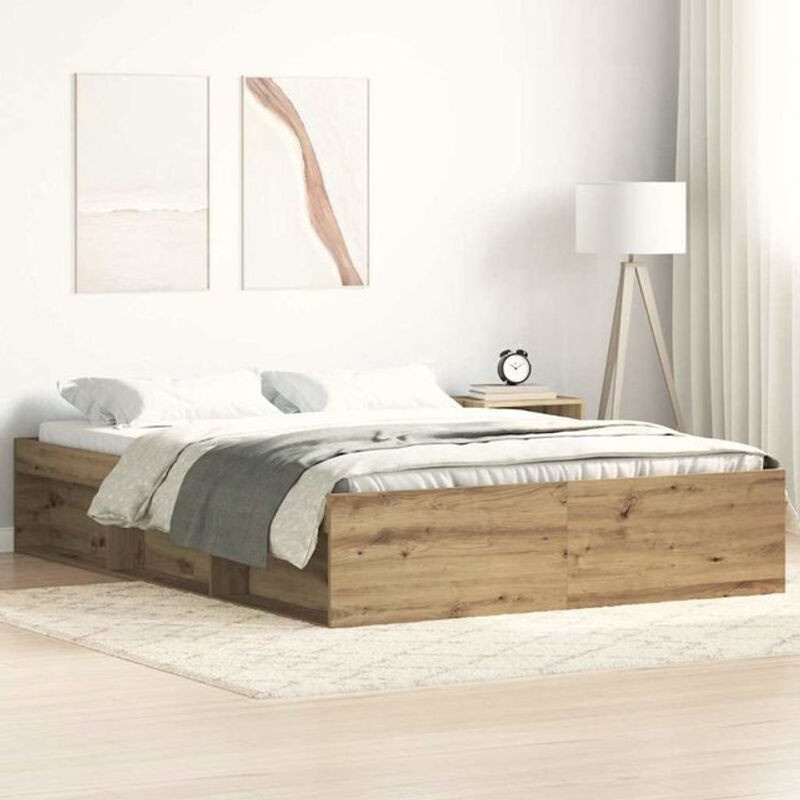 Vidaxl Bettgestell Funktionsbett aus Holzwerkstoff in Eiche Natur Braun B/T/H: 140 x 190 cm - Bild 1