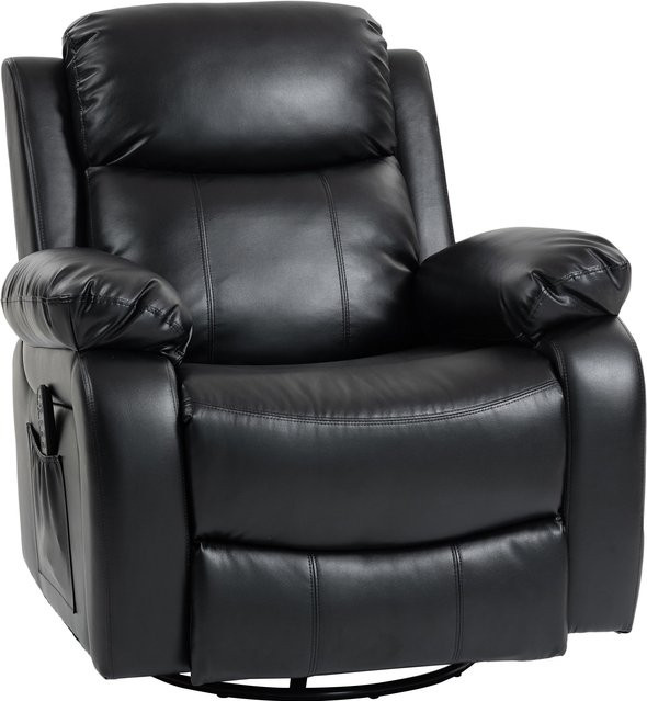 HOMCOM Relaxsessel mit Massagefunktion und Wippfunktion, elektrischer Fernsehsessel mit 8 Vibrationsköpfen, drehbarer Liegesessel mit Fernbedienung und Seitentasche, Kunstleder, Schwarz - Bild 1