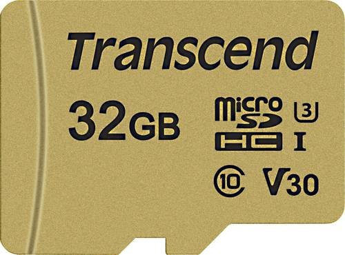 Transcend Premium 500S microSDHC-Karte 32GB Class 10, UHS-I, UHS-Class 3, v30 Video Speed Class, Gold - Bild 1