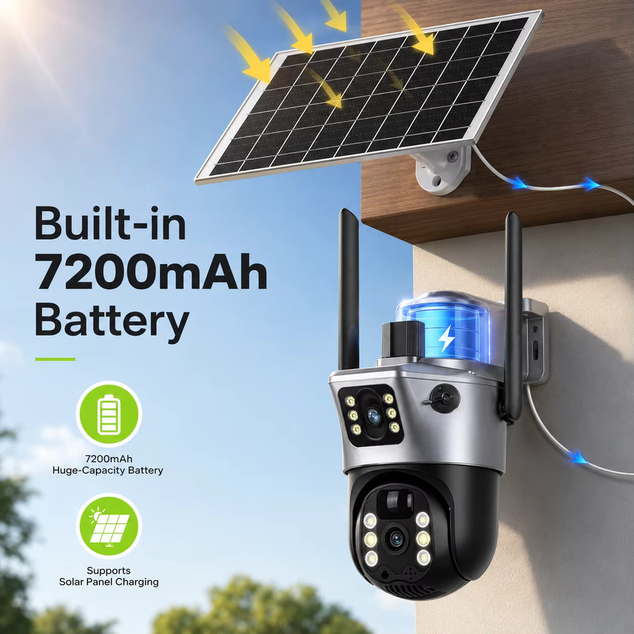 MvpSecam 8MP Dual-Objektiv Solar-WLAN-Überwachungskamera für den Außenbereich mit PTZ, 5G/2.4G Dual-Band WLAN, PIR-Bewegungserkennung und Zwei-Wege-Audio, IP66 Wasserdicht - Bild 2