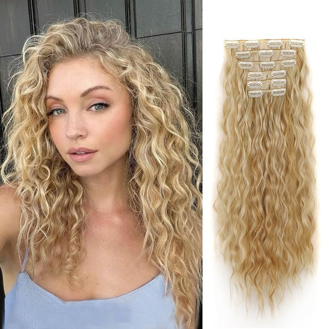 ZOLIN Clip-in Haarverlängerungen Synthetisch, Meerjungfrauenwellen, Braun Blonde, 6-teiliges Set, Damen - Bild 1