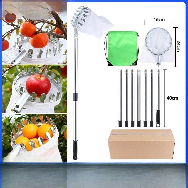 BEILU Obstpflücker mit Teleskopstange aus Metall in Silber für Äpfel, Mangos, Orangen, Birnen und Zitronen - Bild 1