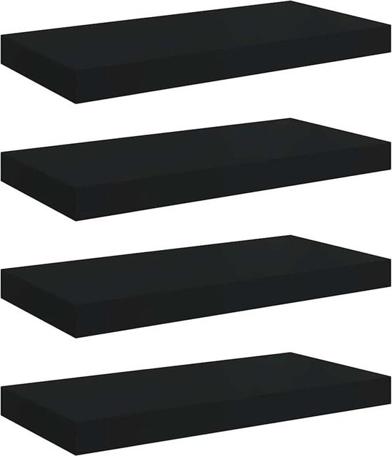 vidaXL Schweberegale 4er Set Schwarz aus MDF und Metall, B/T/H: 50 x 23 x 3,8 cm - Bild 1