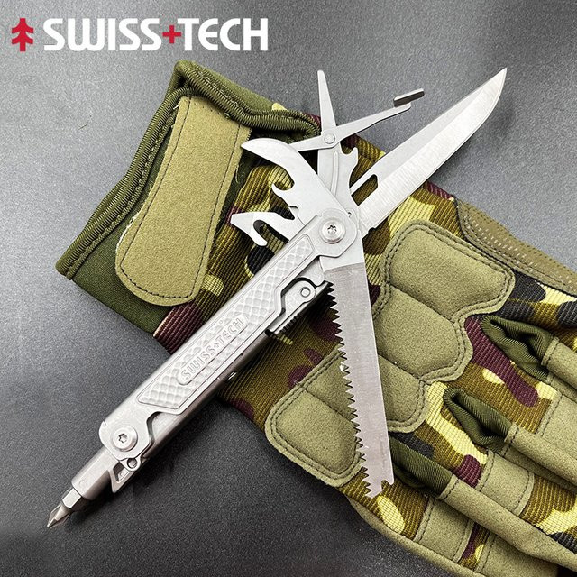 SWISS TECH 11-in-1 Mini-Multitool EDC Camping Survival Taschenmesser in Silber - Bild 1