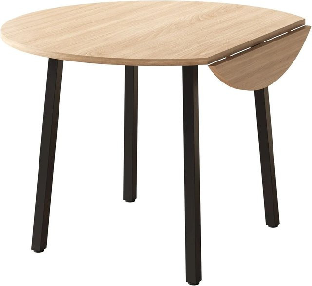 okwish Esstisch Rund mit Klappfunktion in Natur Braun für 2-4 Personen, Durchmesser: 100 cm, Höhe: 75 cm - Bild 1