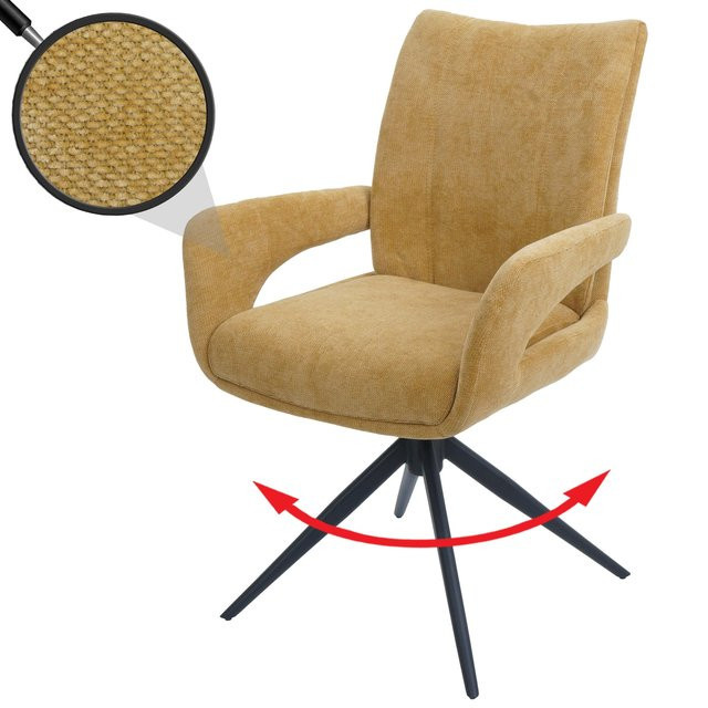Esszimmerstuhl MCW-O78 mit Auto-Return Funktion in Senfgelb aus Textil Chenille - Bild 1