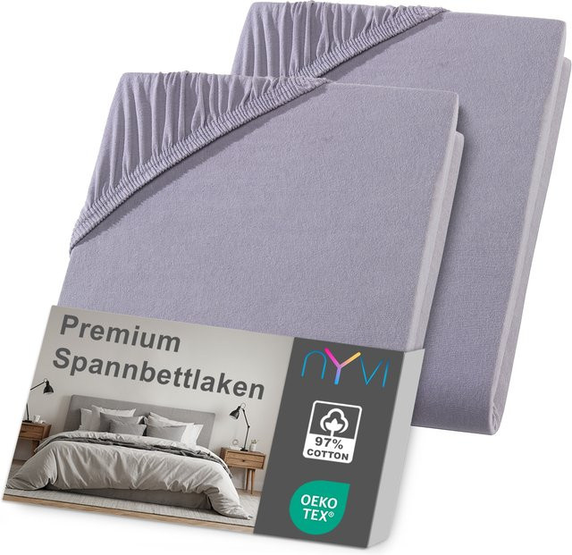 NYVI DreamScience Premium Spannbettlaken Jersey aus Baumwolle und Elasthan, grau, 2er Pack, B/T: 180 x 200 cm bis 200 x 200 cm - Bild 1