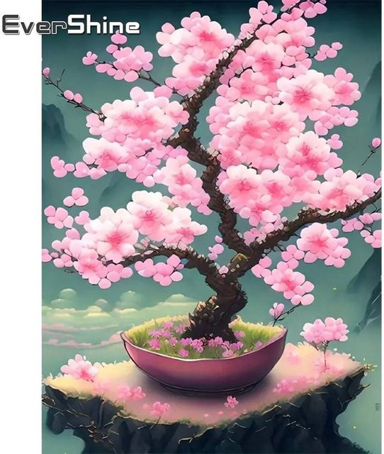 EverShine Diamantmalerei Kit Sakura Blume Japanisches Motiv in Pink für Wandkunst - Bild 1