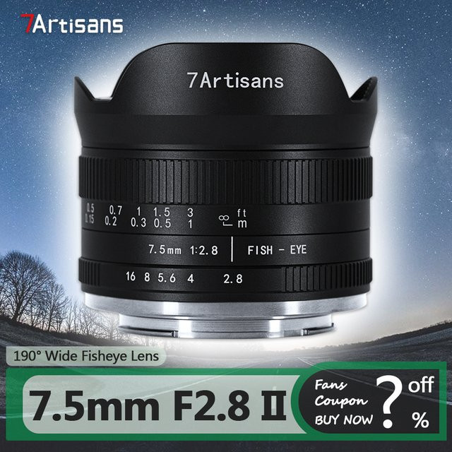 7artisans APS-C 7,5mm F2.8 II Ultraweitwinkel-Fisheye-Kameraobjektiv Schwarz für Sony E, Fujifilm XF, Canon RF und M43 - Bild 1