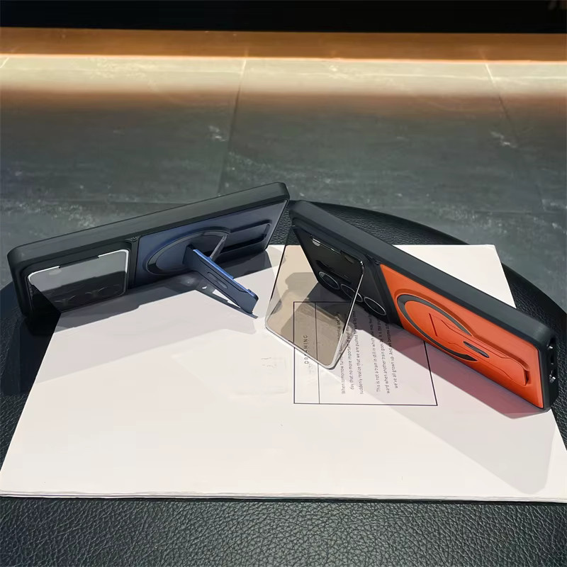 Magnetische Schutzhülle mit faltbarer Halterung und Linsenschutz für Samsung Galaxy S25 FE S24 S23 S26 Ultra Plus A57 A37 A17 A07 A36 in Schwarz - Bild 2
