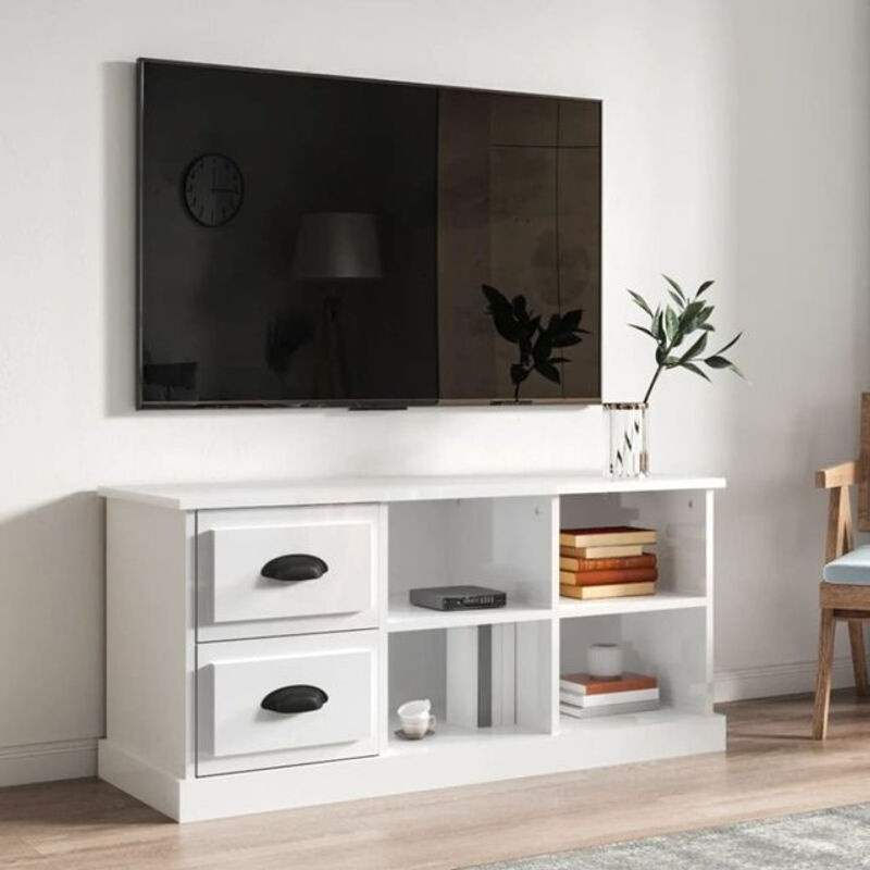 Vidaxl TV-Schrank in Hochglanz-Weiß aus Holzwerkstoff, B/T/H: 102 x 35,5 x 47,5 cm - Bild 1