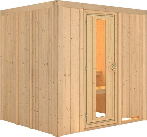 Karibu Sauna Rakvere für 3 Personen aus Fichtenholz in Beige und Braun, ohne Ofen, B/T/H: 198 x 170 x 196 cm - Bild 1